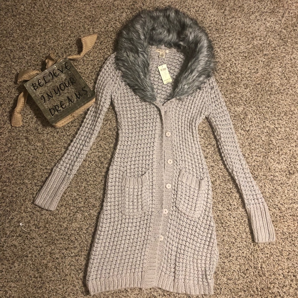 Arden B fur collar long cardigan